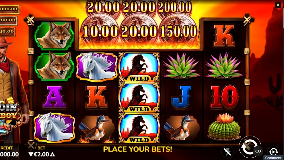 Cena temática de Velho Oeste com elementos de slot 3 Coin Cowboy Dollars & Dreams